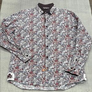 [16.5/17/L]Coogi Luxe Men's Floral Pattern Shirt Black/Red/White/Contemperary